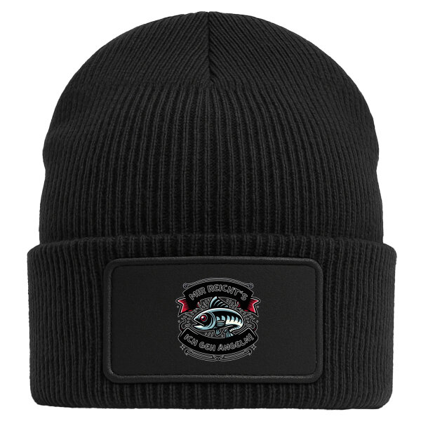 Beanie mit Patch Mir reichtss ich geh angeln Fisch Black