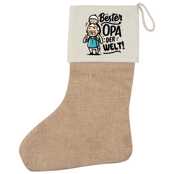 Weihnachtsstrumpf Bester Opa der Welt Beige Jute