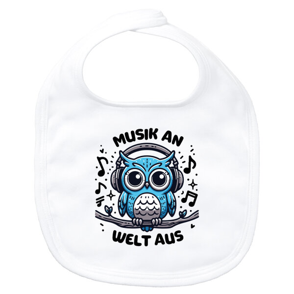 Baby Lätzchen Musik an Welt aus Eule Klettverschluss