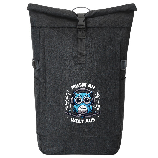 Kurierrucksack Musik an Welt aus Eule 30-44 Liter Black Melange