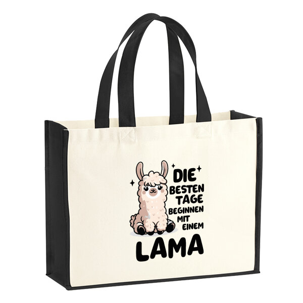 Jutetasche Besten Tage beginnen mit einem Lama 21 Liter Black