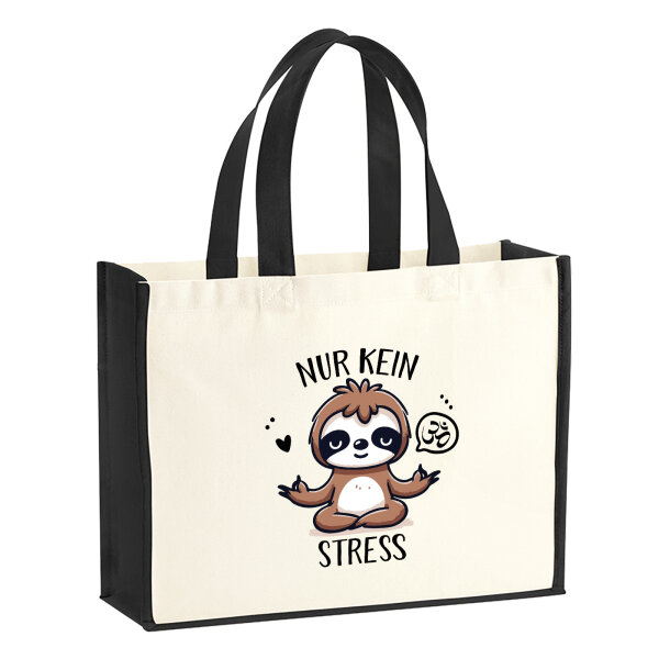 Jutetasche Nur keinen Stress Yoga Faultier 21 Liter Black