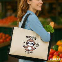 Jutetasche Nur keinen Stress Yoga Faultier 21 Liter Black