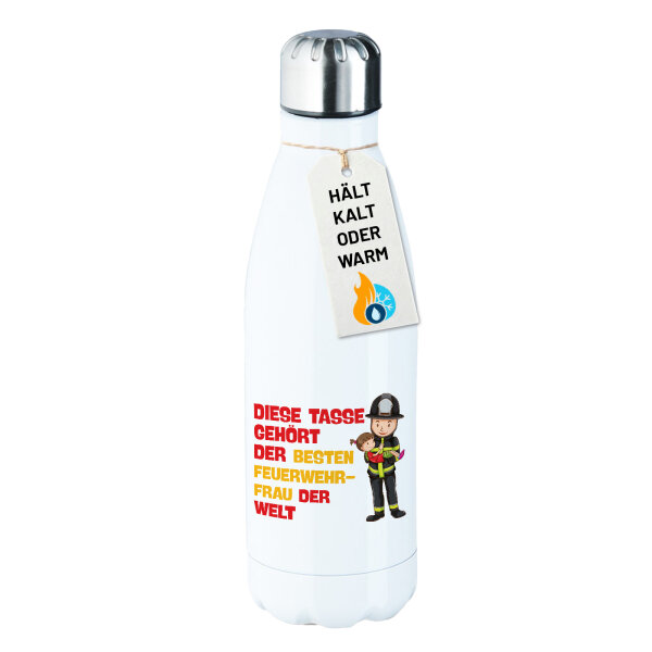 Trinkflasche Tasse gehört der besten Feuerwehrfrau der Welt 500ml Edelstahl Wasserflasche