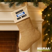 Weihnachtsstrumpf Bester Onkel der Welt Beige Jute