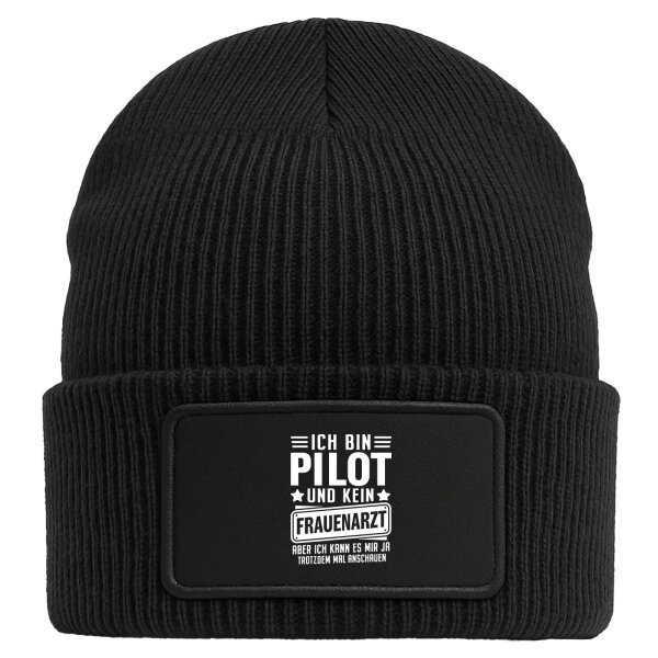 Beanie mit Patch Bin Pilot kein Frauenartzt kann mir das ja trotzdem mal anschauen Black
