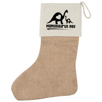 Weihnachtsstrumpf Mamasaurus Rex Dinosaurier Beige Jute