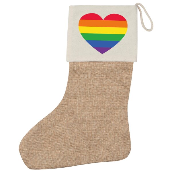 Weihnachtsstrumpf Regenbogenflagge LGBT+ Pride Flag Beige Jute