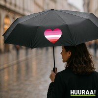 Regenschirm Lesbische Pride Flagge LGBTQ Herz 98cm Schwarz