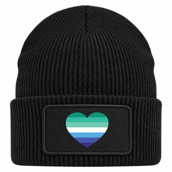Beanie mit Patch Schwule Pride Flagge LGBTQ Herz Black