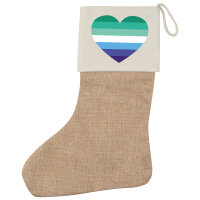Weihnachtsstrumpf Schwule Pride Flagge LGBTQ Herz Beige Jute