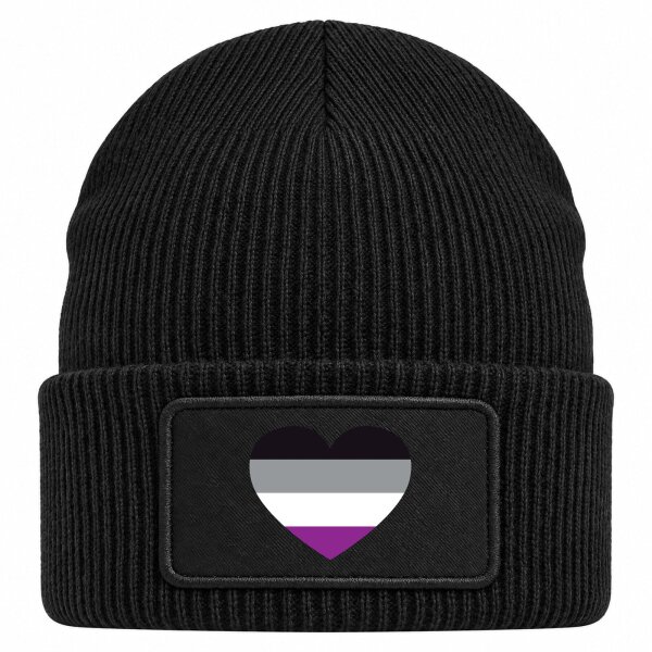Beanie mit Patch Asexuelle Pride Flagge LGBTQ Herz Black