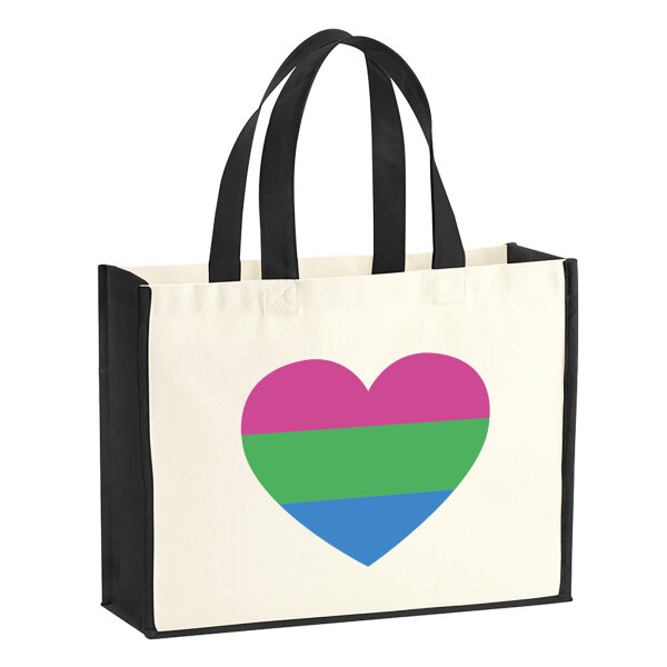 Jutetasche Polysexuell Pride Flagge LGBTQ Herz 21 Liter Black