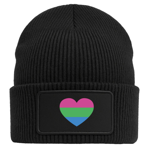 Beanie mit Patch Polysexuell Pride Flagge LGBTQ Herz Black