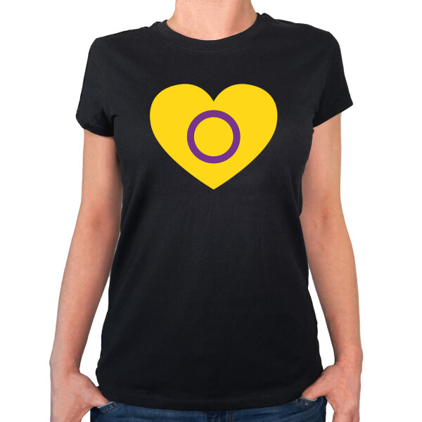 Damen T-Shirt Intersex Pride Flagge LGBTQ Herz