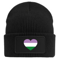 Beanie mit Patch Genderqueer Pride Flagge LGBTQ Herz Black
