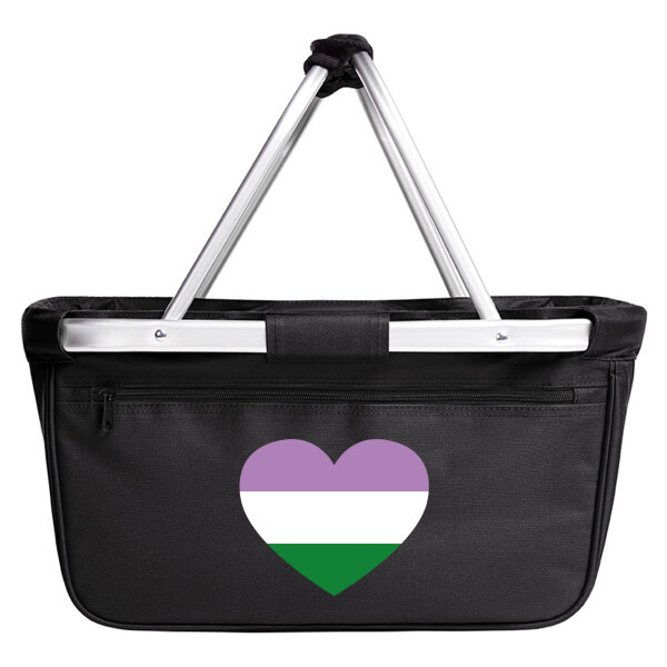 Einkaufskorb faltbar Genderqueer Pride Flagge LGBTQ Herz 20 Liter Black