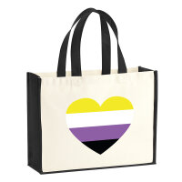 Jutetasche Nonbinary Pride Flagge LGBTQ Herz 21 Liter Black