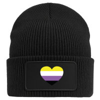 Beanie mit Patch Nonbinary Pride Flagge LGBTQ Herz Black