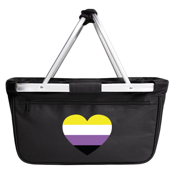 Einkaufskorb faltbar Nonbinary Pride Flagge LGBTQ Herz 20 Liter Black