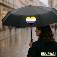 Regenschirm Nonbinary Pride Flagge LGBTQ Herz 98cm Schwarz