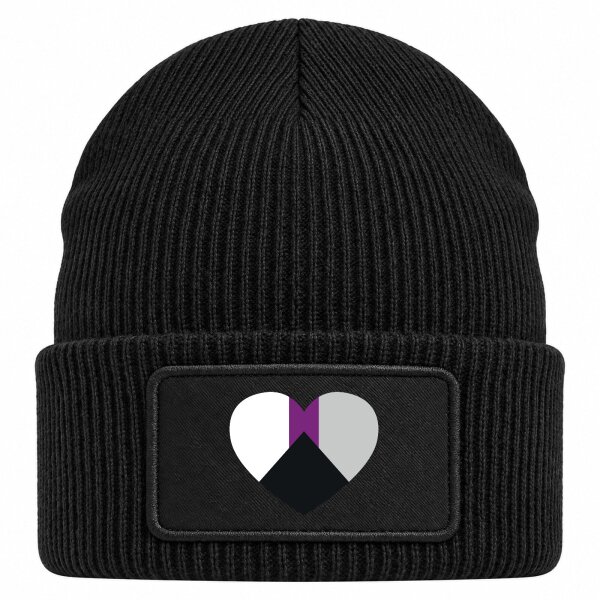 Beanie mit Patch Demisexuell Pride Flagge LGBTQ Herz Black