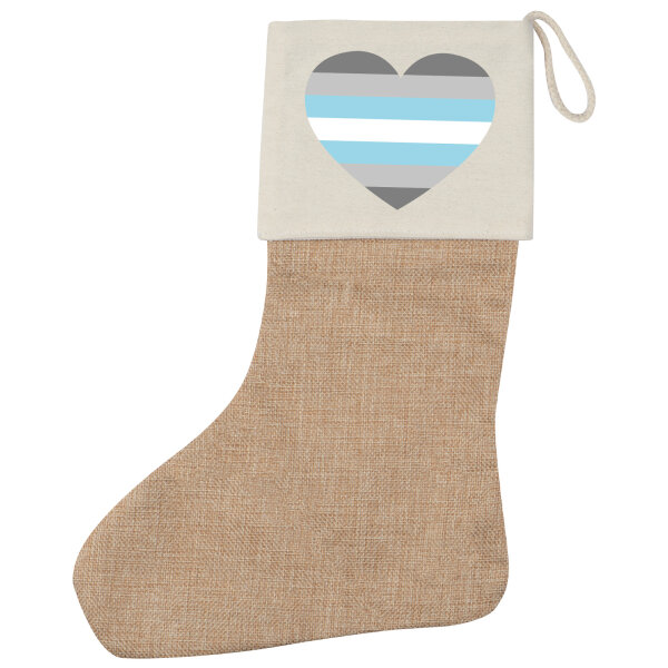Weihnachtsstrumpf Demiboy Pride Flagge LGBTQ Herz Beige Jute