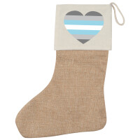 Weihnachtsstrumpf Demiboy Pride Flagge LGBTQ Herz Beige Jute
