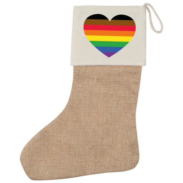 Weihnachtsstrumpf Alternative LGBT+ Pride Flagge LGBTQ Herz Beige Jute