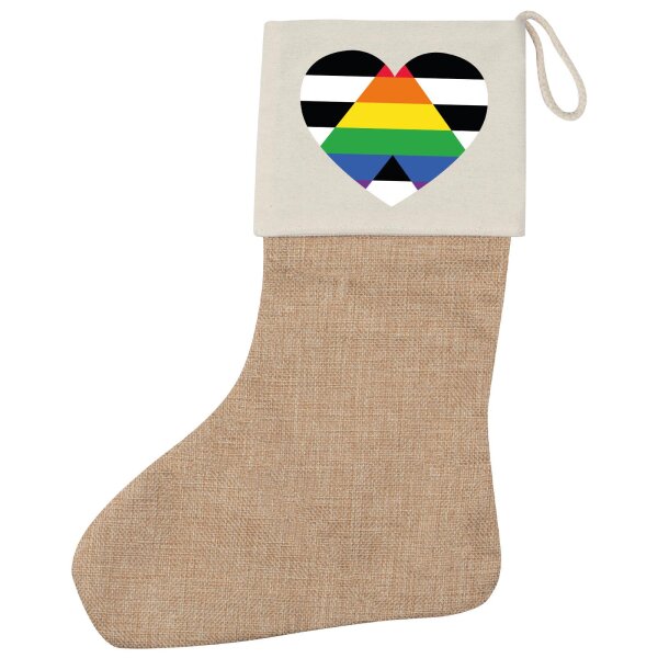 Weihnachtsstrumpf Straight Ally Flagge LGBTQ Herz Beige Jute