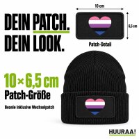 Beanie mit Patch Genderfluid Pride Flagge LGBTQ Herz Black