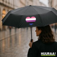 Regenschirm Genderfluid Pride Flagge LGBTQ Herz 98cm Schwarz
