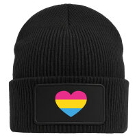 Beanie mit Patch Pansexuell Pride Flagge LGBTQ Herz Black
