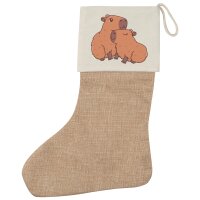 Weihnachtsstrumpf Capybara Paar Comic Beige Jute