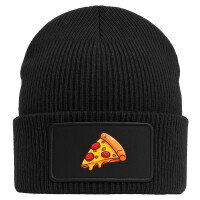Beanie mit Patch Pizza Stück Comic Black
