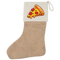 Weihnachtsstrumpf Pizza Stück Comic Beige Jute