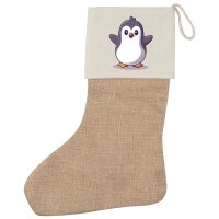 Weihnachtsstrumpf Pinguin Comic Beige Jute