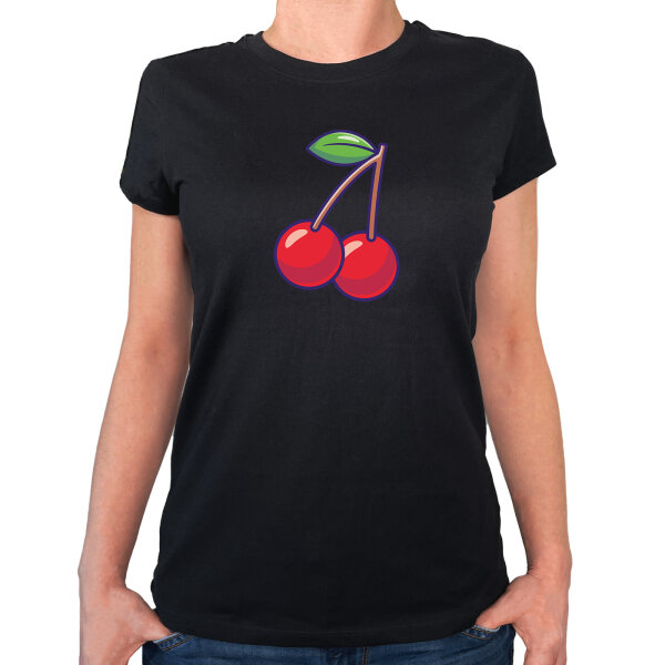 Damen T-Shirt Kirsche Comic