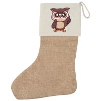 Weihnachtsstrumpf Eule Comic Beige Jute