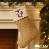 Weihnachtsstrumpf Eule Comic Beige Jute