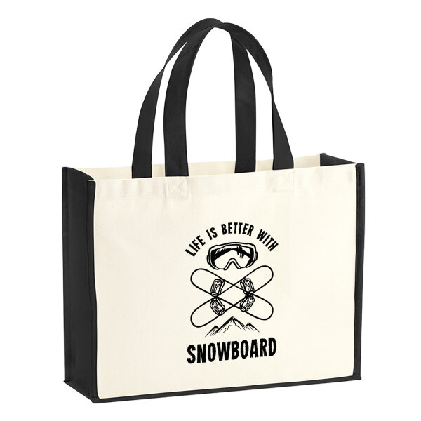 Jutetasche Snowboard life is better 21 Liter Black