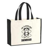 Jutetasche Snowboard life is better 21 Liter Black