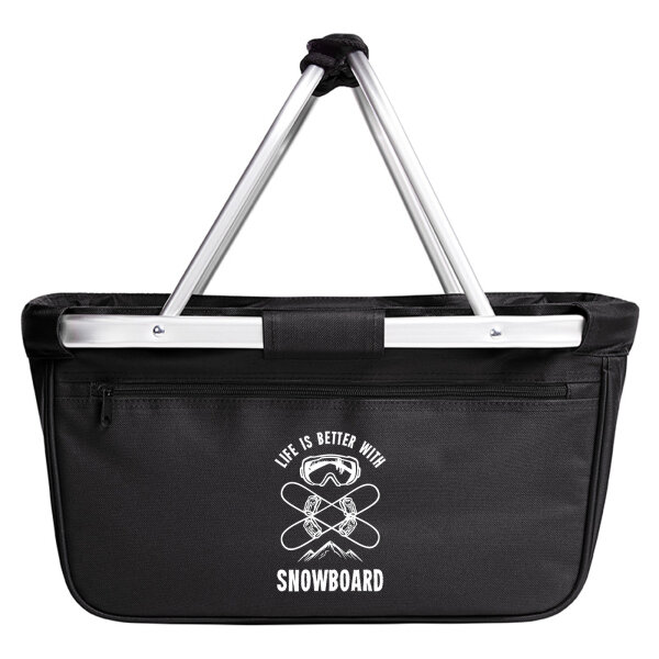 Einkaufskorb faltbar Snowboard life is better 20 Liter Black