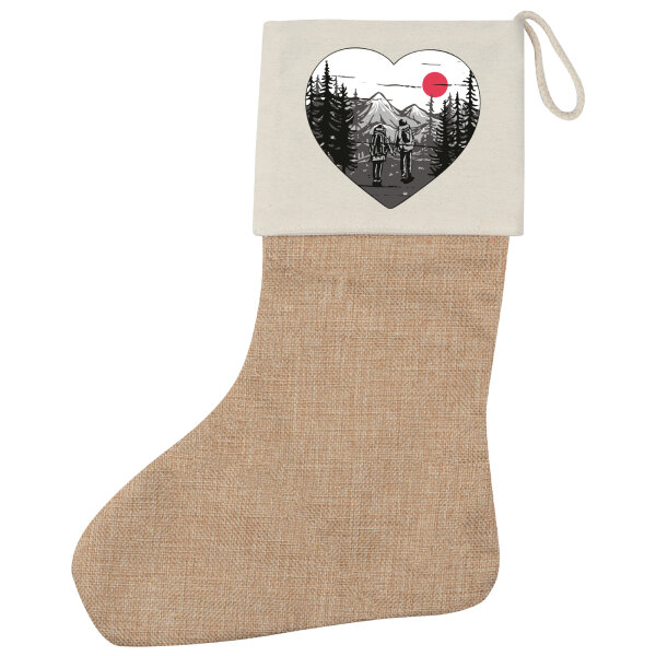 Weihnachtsstrumpf Paar wandert Herz Beige Jute
