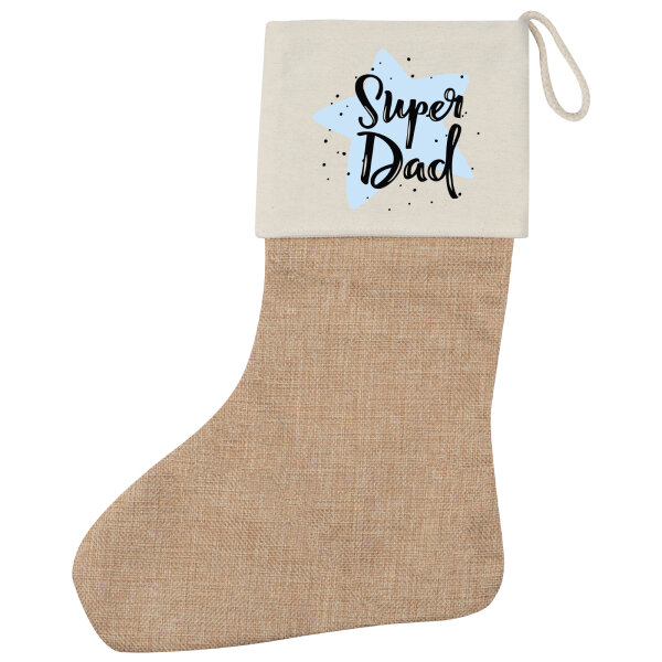 Weihnachtsstrumpf Super Dad Bester Papa Beige Jute