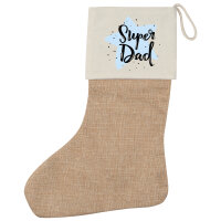 Weihnachtsstrumpf Super Dad Bester Papa Beige Jute
