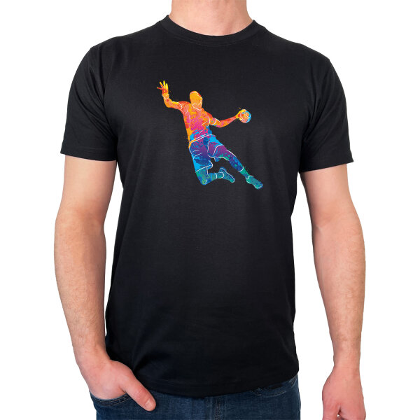 Herren T-Shirt bunte Handball Silhouette
