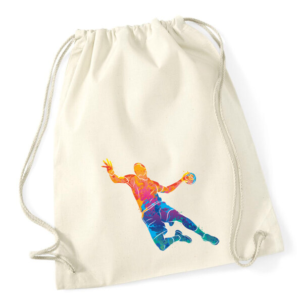 Turnbeutel bunte Handball Silhouette 12 Liter