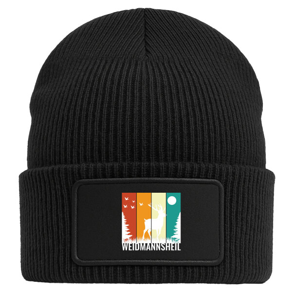 Beanie mit Patch Weidmannsheil Hirsch Wald Black