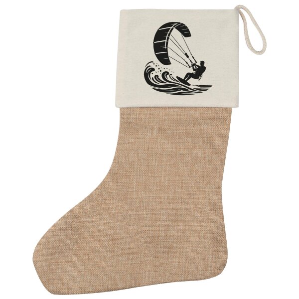 Weihnachtsstrumpf Kitesurfen Silhouette Beige Jute